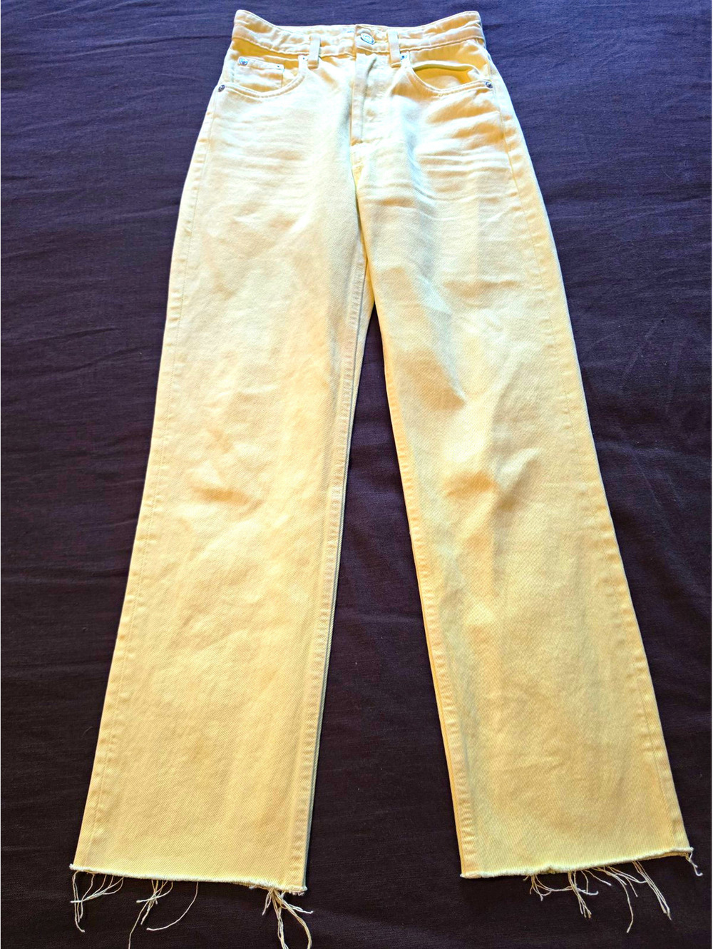 ZARA High Rise Straight Leg Jeans Butter Yellow Button Fly Sz 0